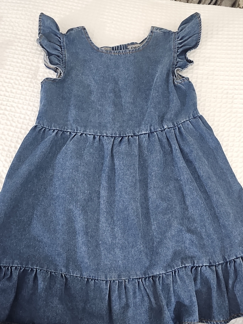 SHEIN Denim Blue Ruffle Sleeve Tiered Dress